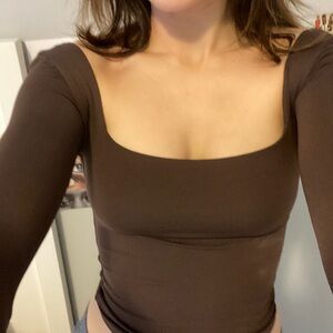BABATON ARITZIA BROWN SQUARE NECK BODY SUIT